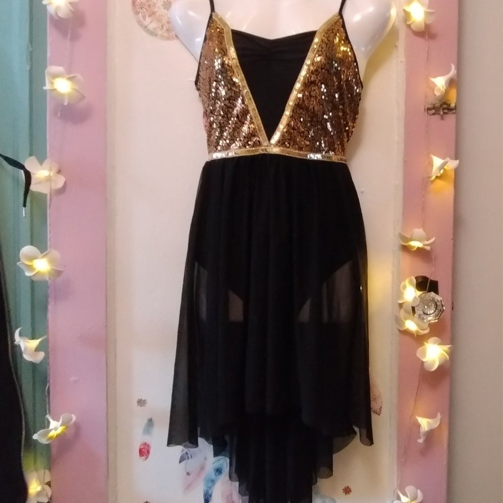 Ibtom Castle Lyrical Dance Dress (M) Sequins Spaghetti Strap Asymmetric High Low